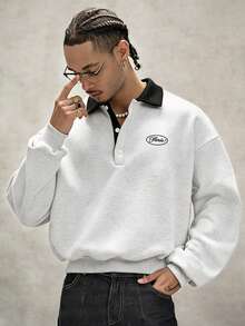 PAVTROS Men's Casual Versatile Colorblock Collar Sweatshirt - Grey - View 1