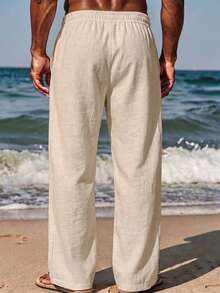 VIVINTIMO Men's Plus Size Minimalist Vacation Drawstring Waist Pocket Long Pants - Brown - View 2