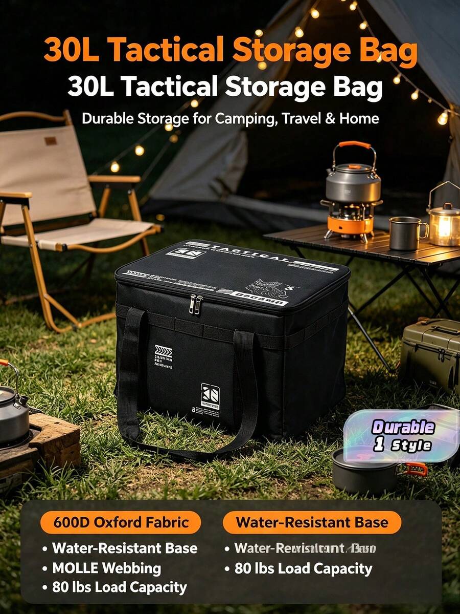 30L Multi-Color Insulated Waterproof Tactical Camping Bag, Foldable Outdoor Picnic Tableware Storage Box, Large Capacity - View 1