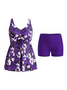 Swim Lushoire Conjunto de tankini de traje de baño con estampado floral de talla grande - Multicolor - Ver 7