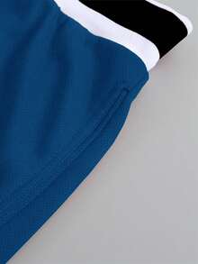 Manfinity Campus Court Men's Striped Letter Print Contrast Color Drawstring Waist Shorts - Blue - View 3