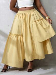 BamGlimmer Falda elegante de moda para mujer con unicolor, volantes y dobladillo asimétrico - Amarillo - Ver 4