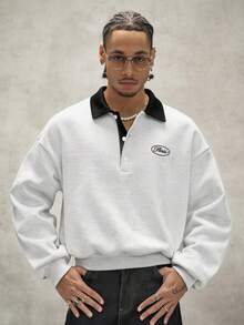 PAVTROS Men's Casual Versatile Colorblock Collar Sweatshirt - Grey - View 4