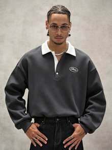PAVTROS Men's Letter Pattern Colorblock Casual Daily Long Sleeve Sweatshirt - Grey - View 4