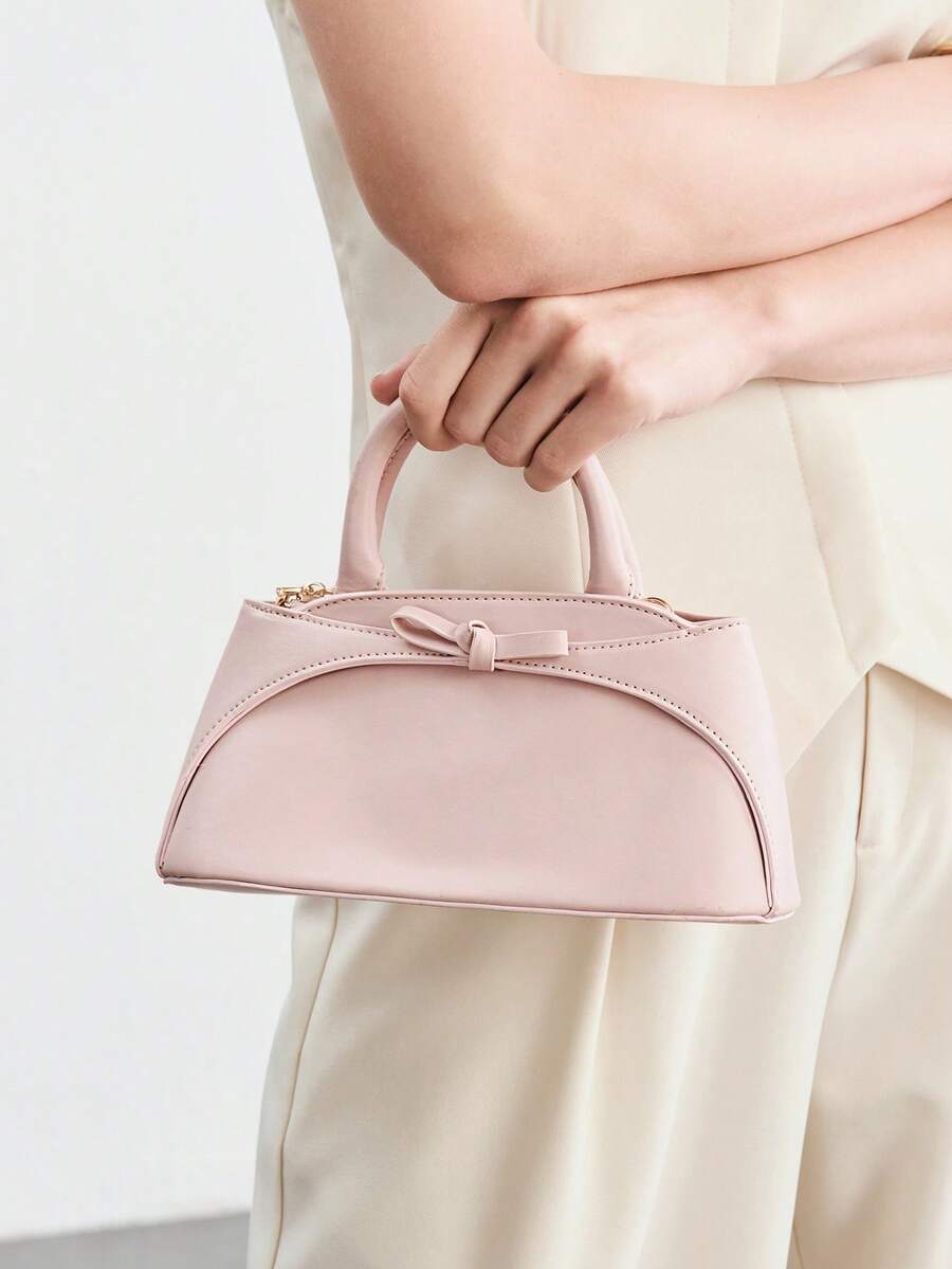 SHECARRY Tas Tangan Wanita Modis dengan Hiasan Pita, Warna Pink Segar, Tas Selempang yang Elegan dan Ringkas, Cocok untuk Penggunaan Sehari-hari, Bepergian, Berbelanja, dan Kencan. - Berwarna merah muda - View 1