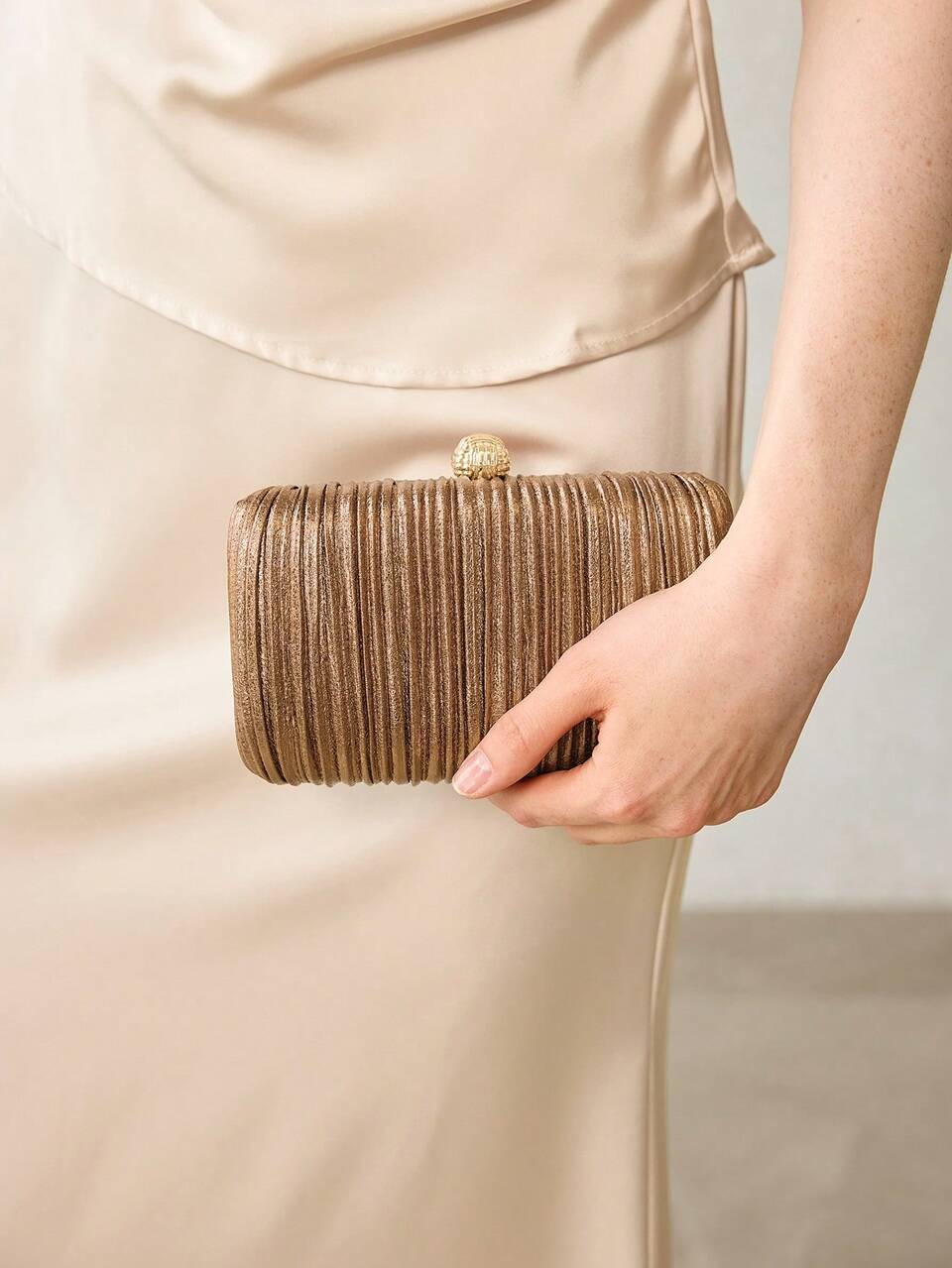 MOTF LADIES COFFEE PLEATED DINNER CLUTCH BAG FOR PARTIES, WEDDINGS, DANCES, DINNERS, FESTIVALS, DRESS MATCHING