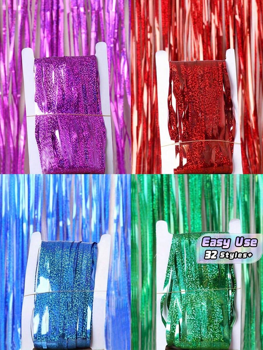 1pc 100x200cm (39.4x78.7in) Purple Tinsel Sequin Fringe Backdrop – Metallic Foil Curtain For Mermaid Birthday, Carnival, New Year, Halloween, Christmas Party Decor - multicolor - View 1
