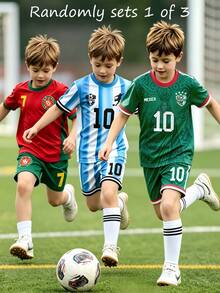 Randomly Ships 1 Of 3 Comfortable Multi-Functional Sportswear, Suitable For Boys, With Number 10 Design, Exuding Spring Vibes, Showcasing - Multicolor - View 1