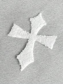 Manfinity EMRG 男士街頭風 INS 風格十字全印花毛巾刺繡白色 T 恤，休閒日常，送給男友/丈夫的禮物，週年紀念禮物 - 淺灰色 - 查看 3