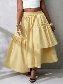 BamGlimmer Falda elegante de moda para mujer con unicolor, volantes y dobladillo asimétrico - Amarillo - Ver 5
