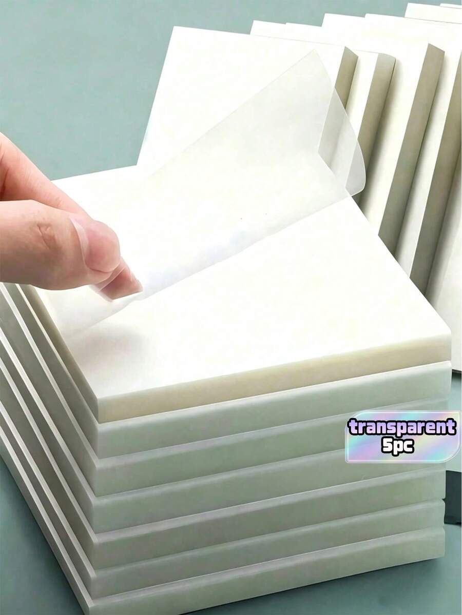 5入透明便利貼 防水自黏半透明索引貼 書標記與手帳用品 適合學校與辦公室使用 - 白色 - 查看 1