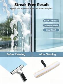 Multi Functional Glass Cleaning Brush Set, Professional Window Cleaning Tool, Reusable Microfiber Cover, Efficient Cleaning Tool Silicone Scraper And Microfiber Cloth - Suitable For Shower Room Glass, Mirrors, Doors And Windows, And Car Surfaces - multicolor - View 2