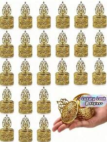 15/10/5個金色迷你糖果罐附蓋－塑膠容器，皇家與花卉圖案，適合婚禮伴手禮、新娘派對、糖果吧零食－裝飾性迷你罐附金色蓋，感謝禮物 - 多色 - 查看 1