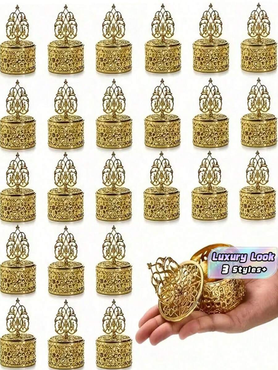 15/10/5個金色迷你糖果罐附蓋-塑膠容器,皇家與花卉圖案,適合婚禮伴手禮、新娘派對、糖果吧零食-裝飾性迷你罐附金色蓋,感謝禮物 - 多色 - 查看 1