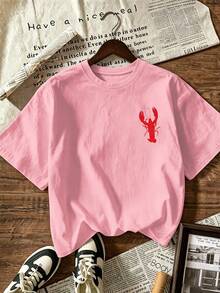 EMERY ROSE Lobster Shirt, Lobster T-Shirt, Italian Summer Shirt, Sweet Life T-Shirt, Summer Shirt - Baby Pink - View 3