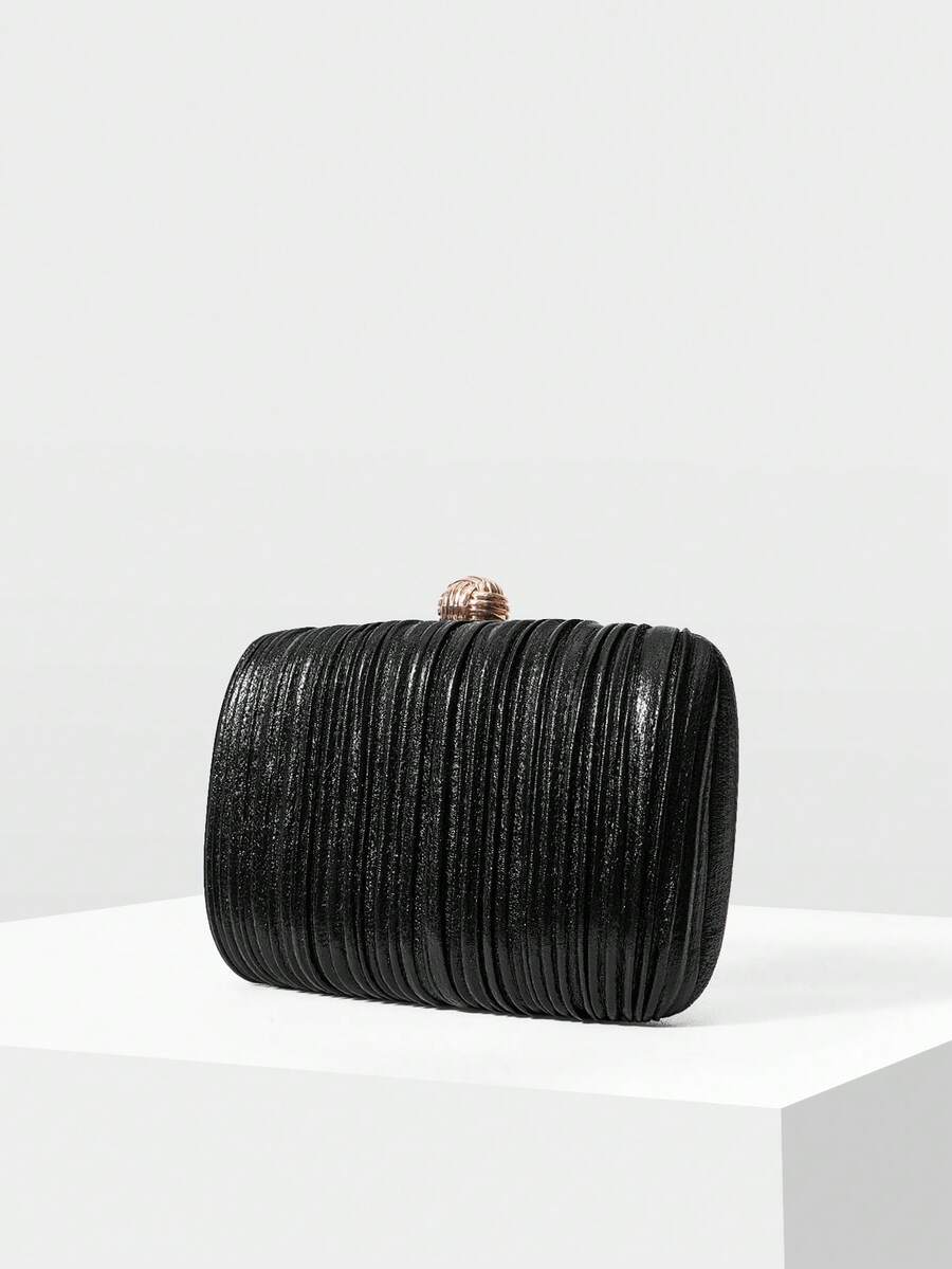 MOTF PREMIUM LADIES BLACK PLEATED DINNER CLUTCH BAG FOR PARTIES, WEDDINGS, PROMS, DINNERS, FESTIVALS, DRESS MATCHING - Black - View 2