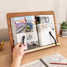 1Pc Adjustable Wooden Book Stand, Ergonomic Vintage Reading Holder, Foldable Desktop Support With Elastic Clips, For Books Laptops Tablets Drawing Sketching - Multicolor - View 4