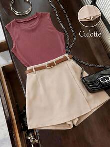 GlowEve CURVE Conjunto de 2 piezas de top de tirantes acanalado de cuello redondo y shorts para mujer de talla grande - Multicolor - Ver 6