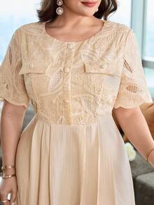 Modelyn Plus Size Women's Elegant Lace Button Dress For Evening Party - Apricot - View 4