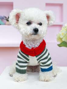 PETSIN 1 Piece Retro Style Color Stripe Pet Knitted Sweater, Simple And Comfortable Cat And Dog Clothing, Casual And Warm Daily Wear Top - mixed color - View 4