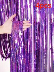 1pc 100x200cm (39.4x78.7in) Purple Tinsel Sequin Fringe Backdrop – Metallic Foil Curtain For Mermaid Birthday, Carnival, New Year, Halloween, Christmas Party Decor - multicolor - View 35