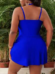 Slaydiva Traje de baño de una pieza con tirantes de espagueti y espalda abierta con fruncido, de color rosa, tallas grandes, para playa, vacaciones y verano - azul real - Ver 2