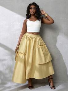 BamGlimmer Falda elegante de moda para mujer con unicolor, volantes y dobladillo asimétrico - Amarillo - Ver 8