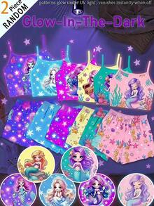 SHEIN Young Girl Cartoon Print Camisole Top And Shorts Loungewear Set - Purple - View 3
