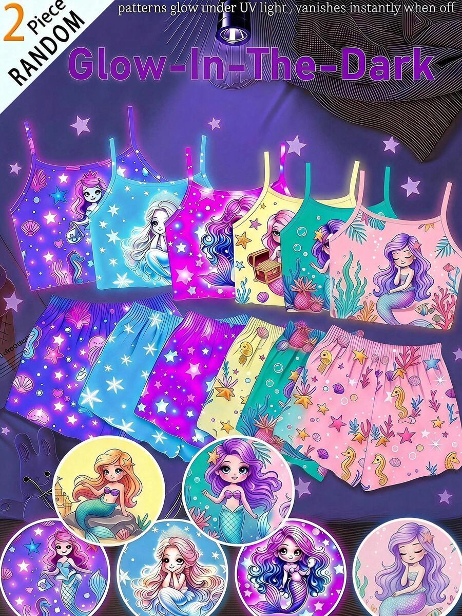 SHEIN Young Girl Cartoon Print Camisole Top And Shorts Loungewear Set