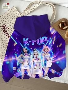 少女休閒可愛卡通女團印花 K-Pop 超級巨星款 厚實柔軟舒適運動衫，適合秋冬穿著 - 彩色 - 查看 2