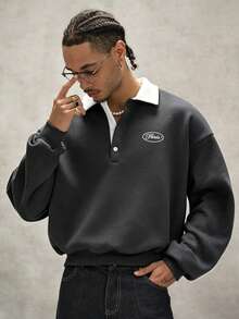 PAVTROS Men's Letter Pattern Colorblock Casual Daily Long Sleeve Sweatshirt - Grey - View 1
