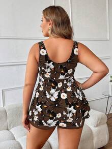Swim Lushoire Traje de baño tankini de talla grande - Café integral - Ver 2