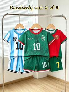 Randomly Ships 1 Of 3 Comfortable Multi-Functional Sportswear, Suitable For Boys, With Number 10 Design, Exuding Spring Vibes, Showcasing - Multicolor - View 3