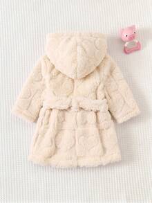 SHEIN Newborn Baby Winter Comfortable Long Sleeve Hooded Robe Loungewear - Beige - View 2