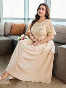 Modelyn Plus Size Women's Elegant Lace Button Dress For Evening Party - Apricot - View 7