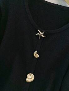 GlowEve CURVE Plus Size Casual Irregular Button Crew Neck Long Sleeve Cardigan Winter - Black - View 7