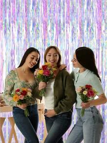 1pc 100x200cm (39.4x78.7in) Purple Tinsel Sequin Fringe Backdrop – Metallic Foil Curtain For Mermaid Birthday, Carnival, New Year, Halloween, Christmas Party Decor - multicolor - View 2