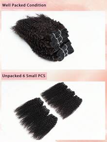 6件組 Kinky Curly 人髮束 短捲髮接髮片 自然黑 縫接髮片 - Natural Black - 查看 6
