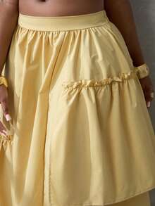 BamGlimmer Falda elegante de moda para mujer con unicolor, volantes y dobladillo asimétrico - Amarillo - Ver 6
