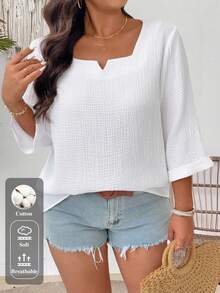 Breezaya Camisa informal de unicolor para mujer talla grande - Blanco - Ver 1