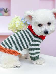 PETSIN 1 Piece Retro Style Color Stripe Pet Knitted Sweater, Simple And Comfortable Cat And Dog Clothing, Casual And Warm Daily Wear Top - mixed color - View 2