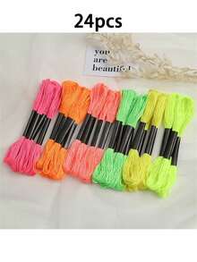 6 Colors, 4 Strands Each, 24 Strands Per Pack, Cross-Stitch Thread, Fluorescent Colors - fluorescent color - View 11