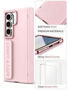 VIETAO Stylish Camera Kickstand Grip Phone Case Compatible With Samsung Galaxy Z Fold 4/5/6/7, Portable Hand Strap Foldable Cover, Waterproof Shockproof Anti-Drop Anti-Scratch Full Protection Shell - Pink - View 2