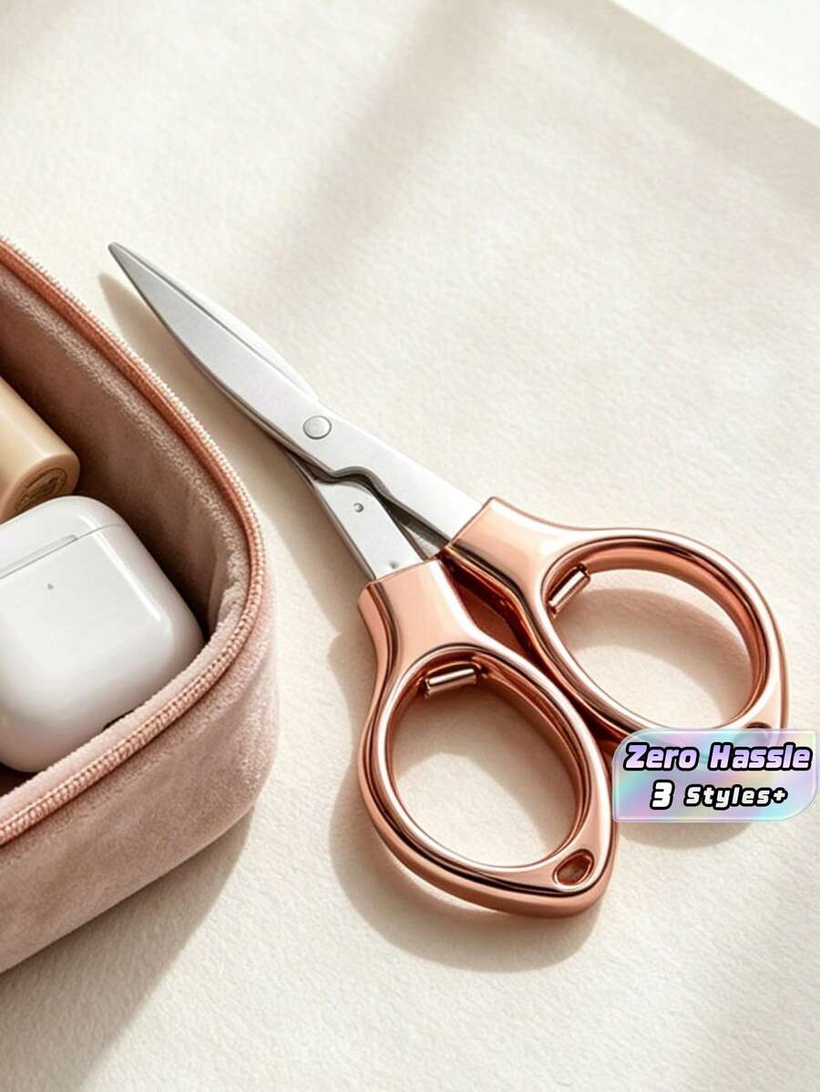 1 chiếc kéo gấp nhỏ cầm tay mini phong cách retro vòng kép, kéo bỏ túi tiện lợi dùng cho câu cá, du lịch, tại nhà và kèn trumpet - Nhiều màu - Xem 1