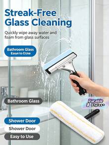 Multi Functional Glass Cleaning Brush Set, Professional Window Cleaning Tool, Reusable Microfiber Cover, Efficient Cleaning Tool Silicone Scraper And Microfiber Cloth - Suitable For Shower Room Glass, Mirrors, Doors And Windows, And Car Surfaces - multicolor - View 1