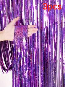 1pc 100x200cm (39.4x78.7in) Purple Tinsel Sequin Fringe Backdrop – Metallic Foil Curtain For Mermaid Birthday, Carnival, New Year, Halloween, Christmas Party Decor - multicolor - View 28