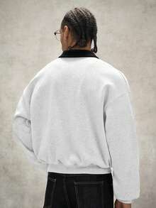 PAVTROS Men's Casual Versatile Colorblock Collar Sweatshirt - Grey - View 2