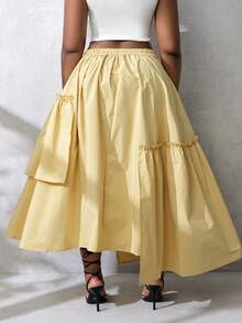 BamGlimmer Falda elegante de moda para mujer con unicolor, volantes y dobladillo asimétrico - Amarillo - Ver 3