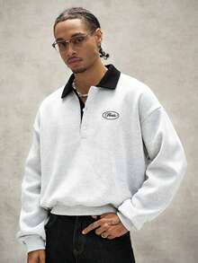 PAVTROS Men's Casual Versatile Colorblock Collar Sweatshirt - Grey - View 5