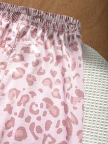 SHEIN 1pc Girls' Soft Sweet Style Light Pink All-Over Leopard Print Elastic Waist Loose Wide Leg Casual Long Pants For Home, Street, Campus, Commute, Spring/Autumn - Baby Pink - View 5